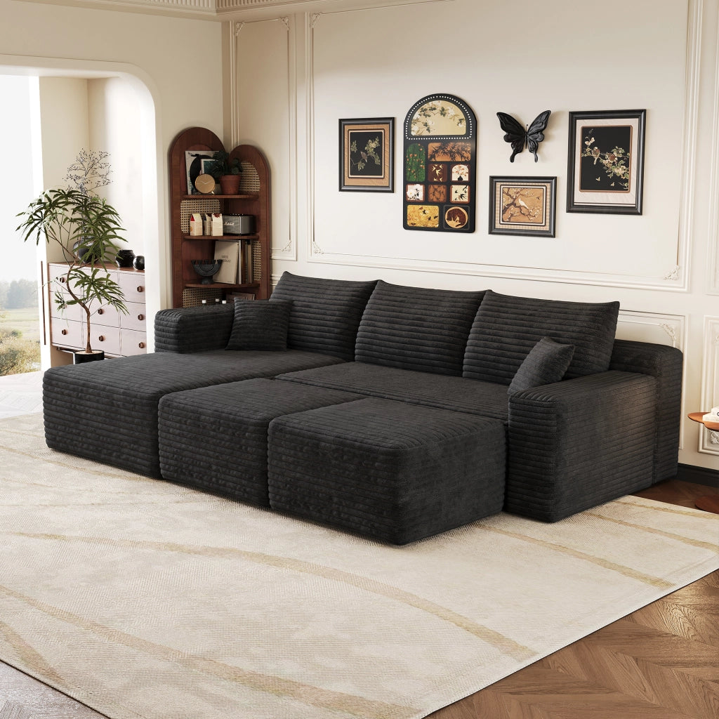 Divano angolare in tessuto con schiuma ad alta elasticità e senza montaggio, nero 241 × 151 × 58 cm