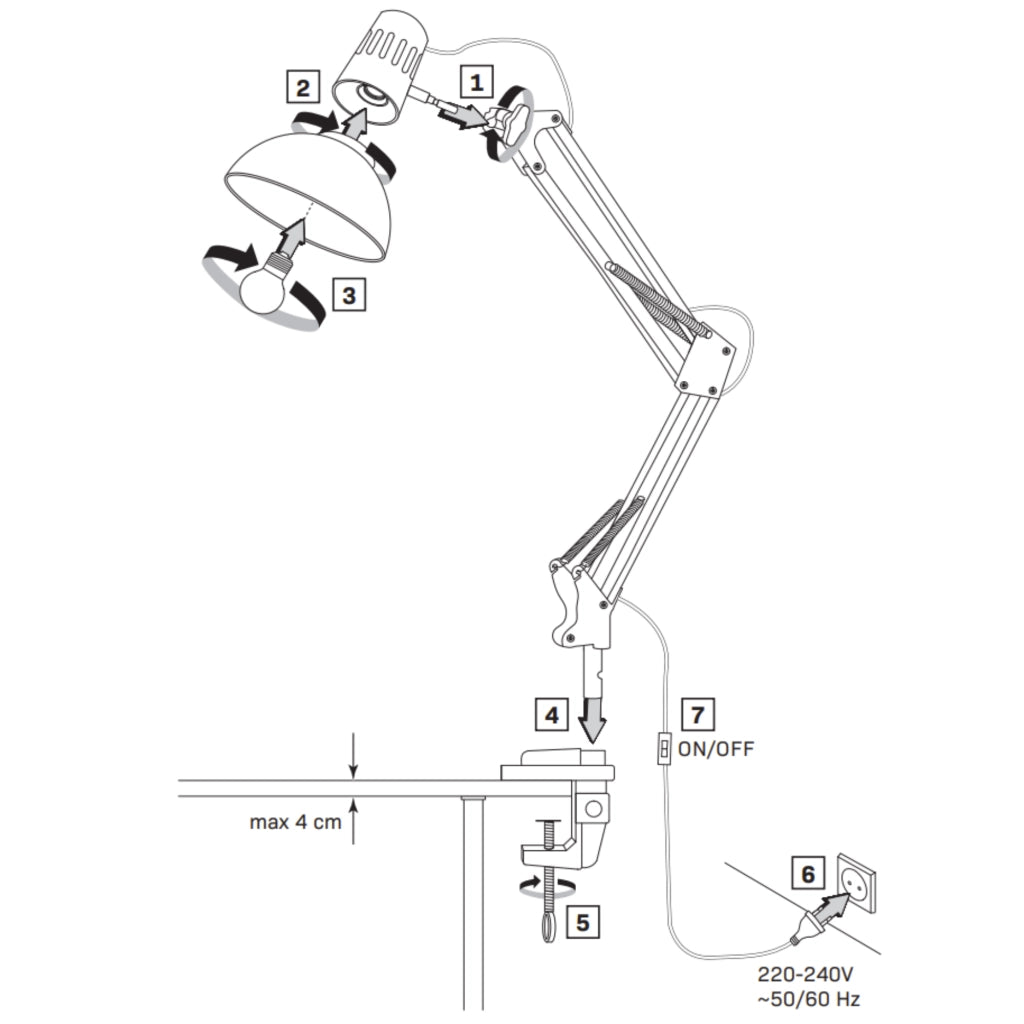 Lampada scrivania a morsetto nera E27 WORKER 325150 Polux