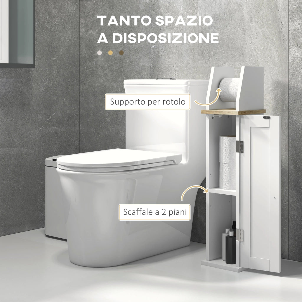 Mobile Bagno Porta Carta Igienica Salvaspazio 18x20x80 cm con Armadietto e Mensola in MDF Bianco