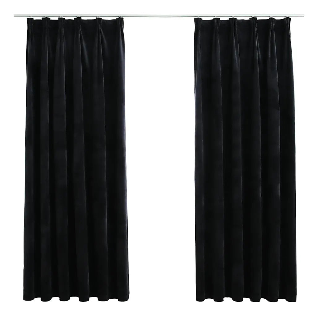 Tende Oscuranti | Tende Blackout con Ganci 2 pz Nere in Velluto 140x175 cm