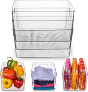 Organizzatori in plastica trasparente per frigorifero, armadio e cucina - organizzatori multiuso per alimenti e capi d'abbigliamento (4-pack)