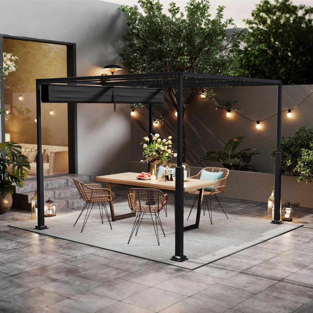 Pergola 3x3m, baldacchino impermeabile, stabile invernale, gazebo con ombreggiatura regolabile, protezione solare per giardino, terrazza e balcone, nero
