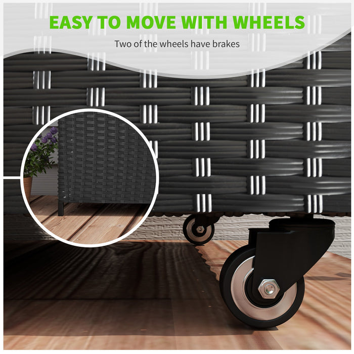 Baule da Giardino con Ruote 121x57x67 cm in Rattan PE Nero