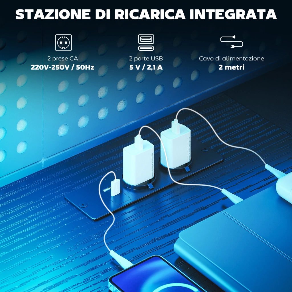 Scrivania da Gaming 165x80x91,5 cm con Spazi Portaoggetti e 2 Supporti per Monitor in Legno e Acciaio Nero