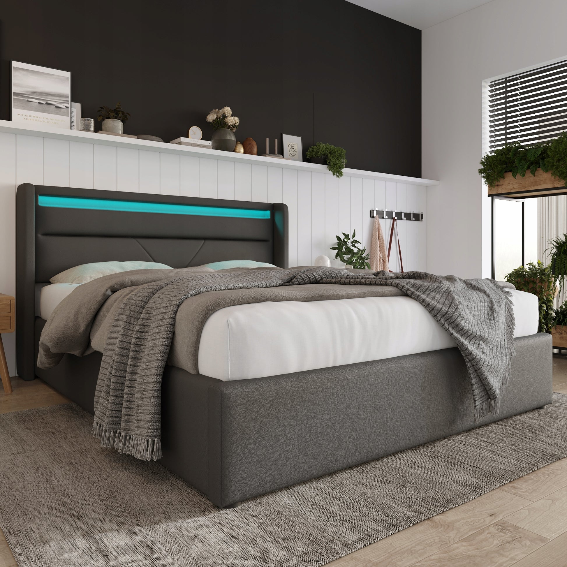Letto 140x200 Grigio con LED e Materasso incluso - Xylo