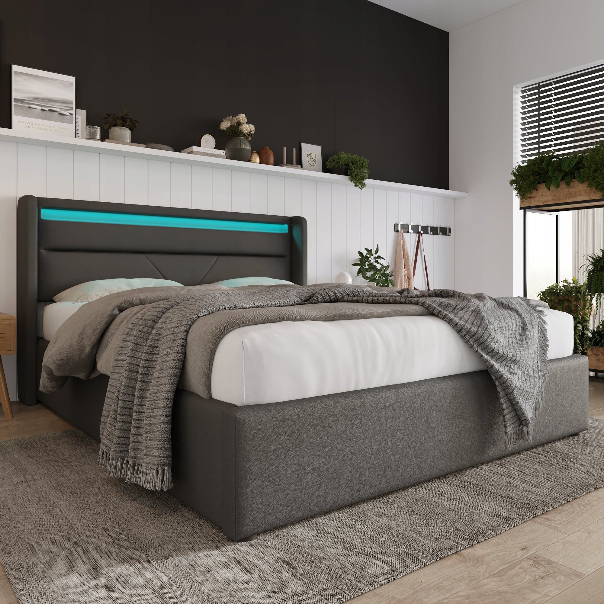 Letto 140x200 Grigio con LED e Materasso incluso - Xylo