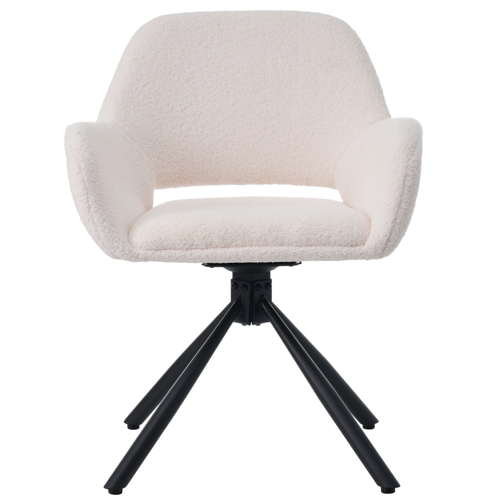 Sedie da Pranzo Girevoli con Braccioli ¨C MINIMAL ¨C Set 4 Pezzi, Tessuto Sherpa, Bianco, Moderno
