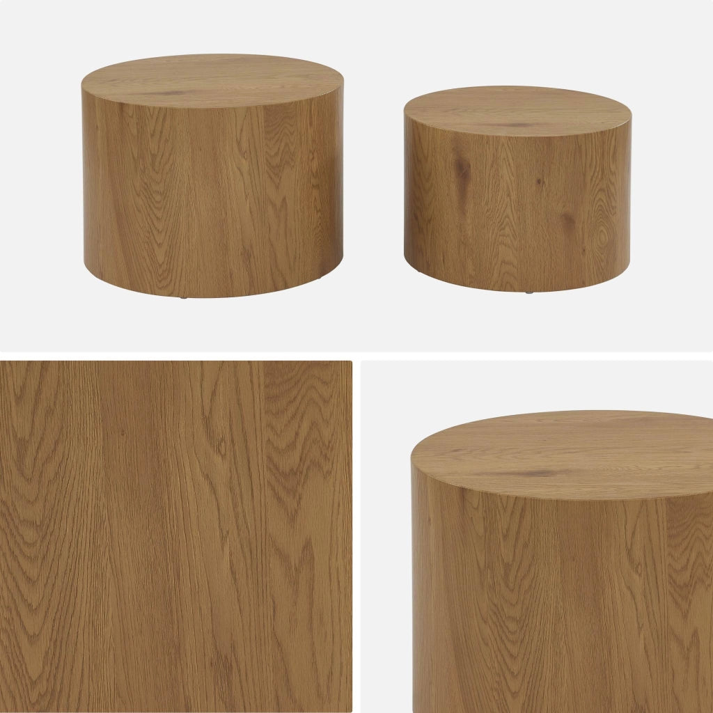 Set di 2 tavolini rotondi impilabili effetto quercia, marrone naturale