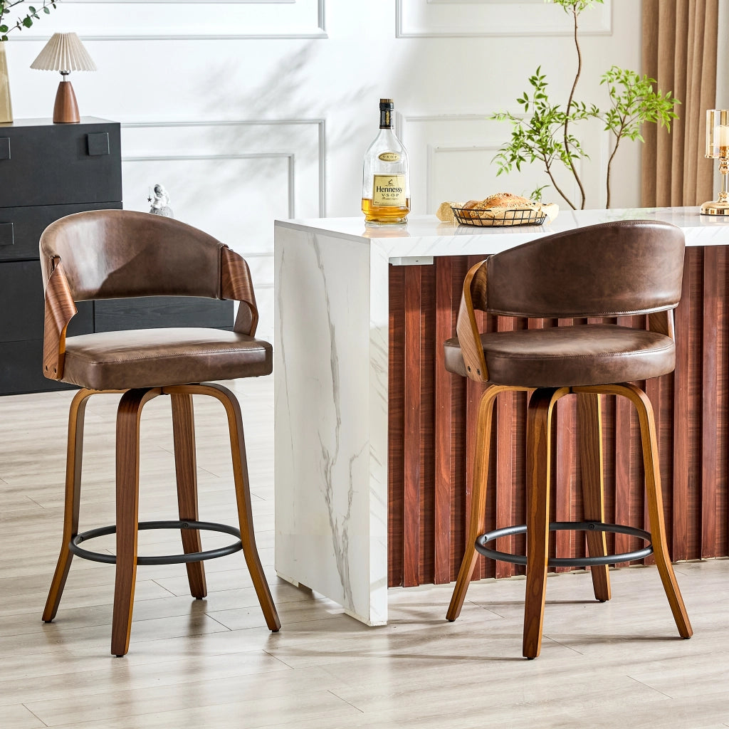 SGABELLO BAR Set da 2 pezzi con schienale 95 cm Legno e PU Marrone