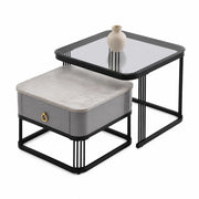 TAVOLINO Da Caffè Modulare Set 2 pezzi 60x60x44,5+50x50x34,5 cm MDF Nero