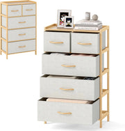 Cassettiera con 5 cassetti in tessuto pieghevole, con telaio in bambù e protezione antiribaltamento, armadio verticale per camera da letto, soggiorno, ufficio, 58 x 30 x 94 cm