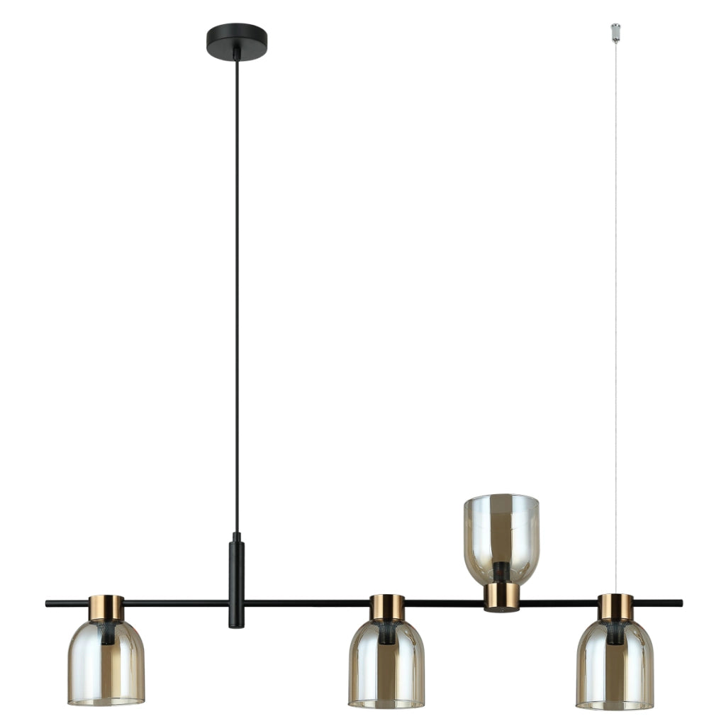 Lampada sospensione Servio Italux nera ambra asimmetrica 4xE14