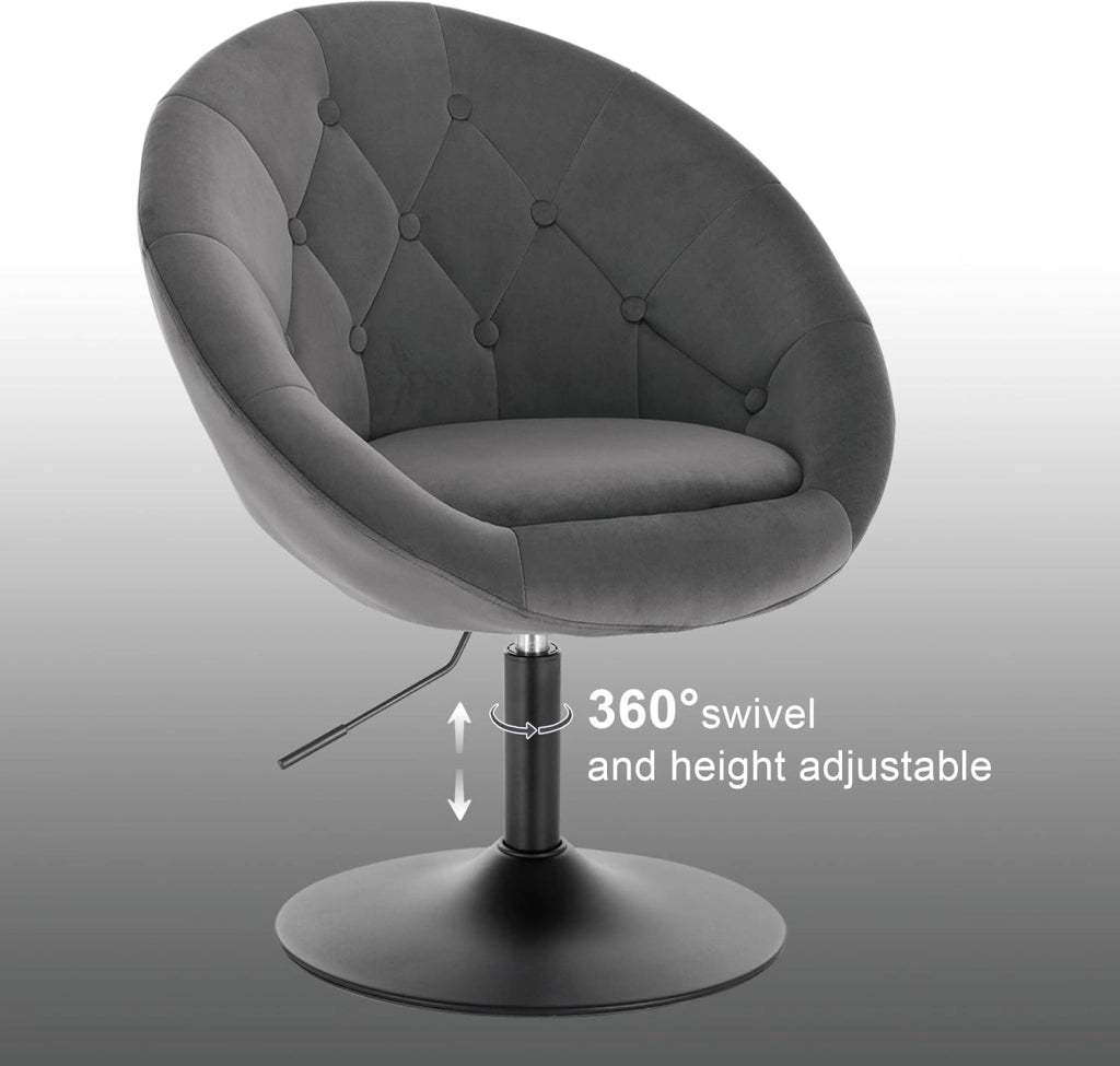 Poltroncina da Bar Sgabello Girevole Sedia con Schienale Braccioli in Velluto Altezza Regolabile Grigio Scuro