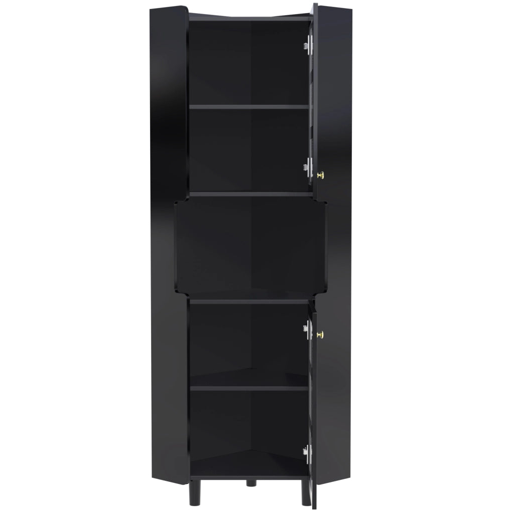Mobile angolare con LED app controllata 2 ante e vano aperto in MDF con finitura laccata nera 63,5 × 157,5 cm