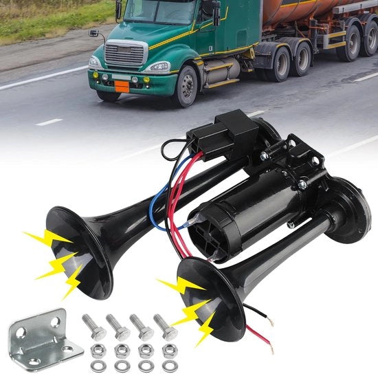 Clacson per Autocarro Super Luido - 12 Volt - Doppio Silenziatore - Clacson a Vento - Clacson a Sostentamento - Adatto per Auto/Camionetta