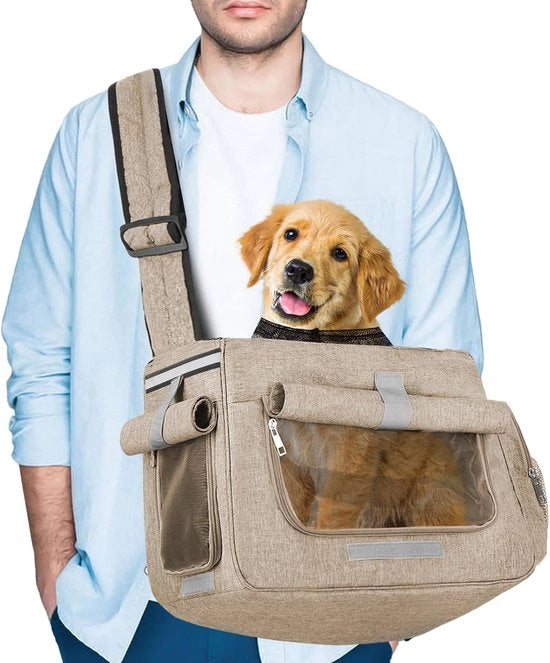 Zaino per cani, zaino per animali fino a 9 kg, zaino per cani, asciugamano respirante, cani, animali domestici, zaino per spalle, regolabile, per passeggiate, attività all'aperto e escursioni, kaki