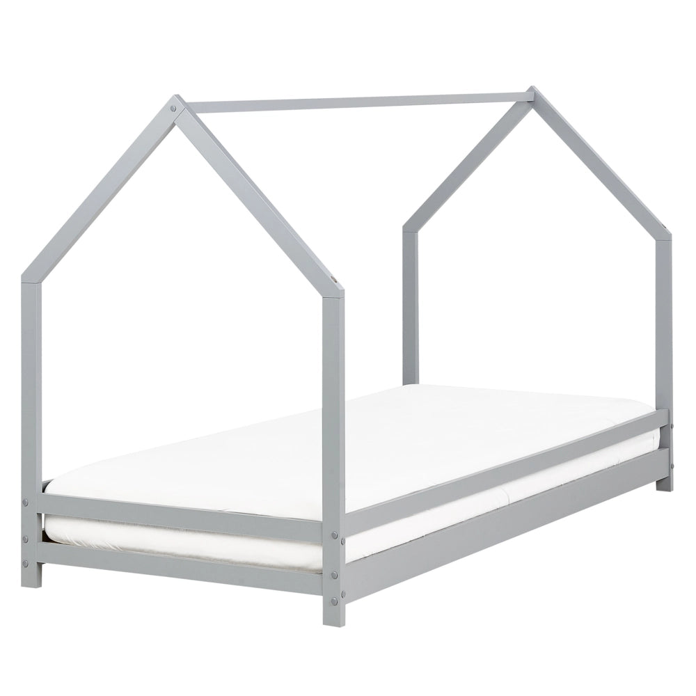 Letto per bambini con baldacchino e rete in legno di pino grigio 90 x 200 cm cemeretta