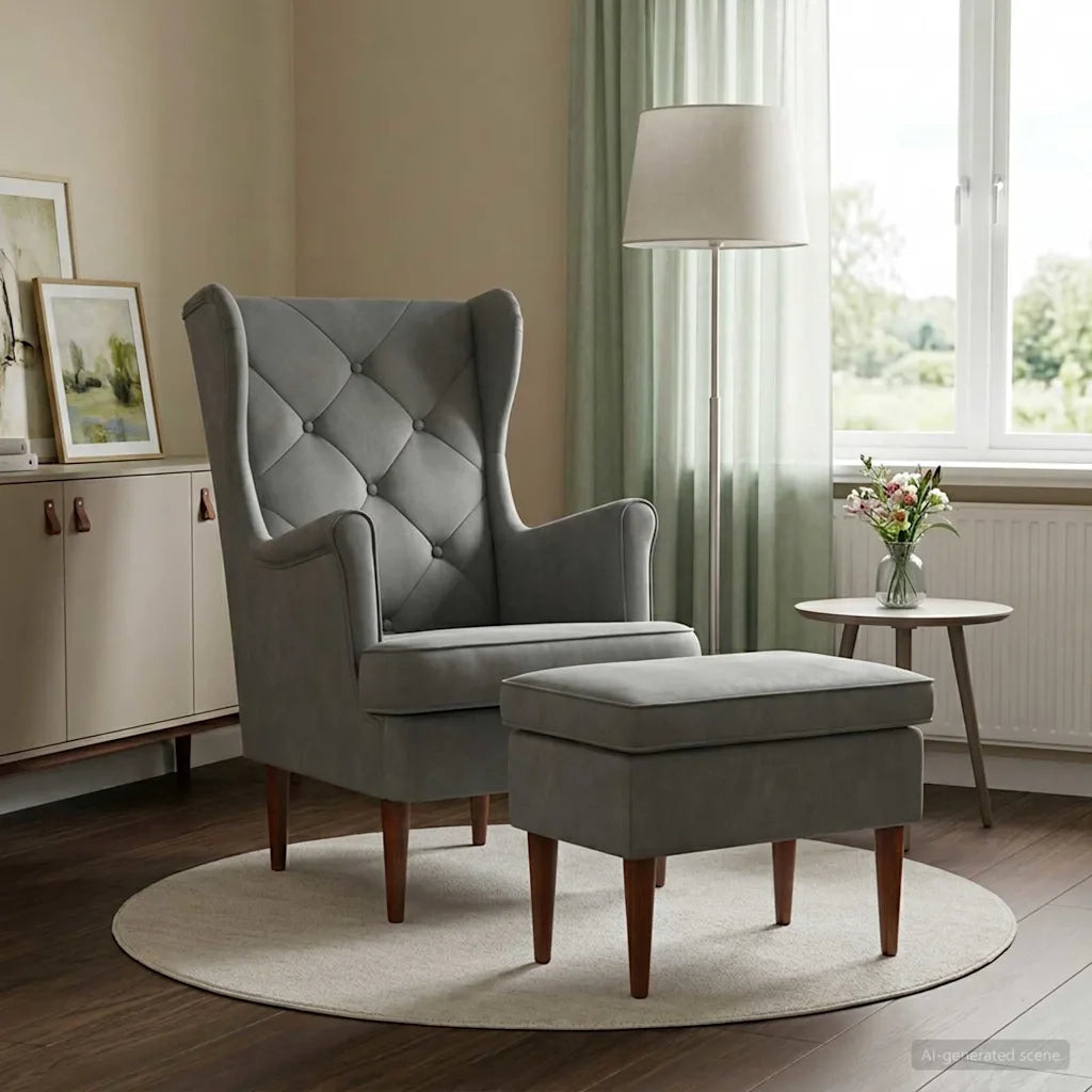 Poltrona con Ottomano 2 pz Grigio Scuro Velluto 3418848