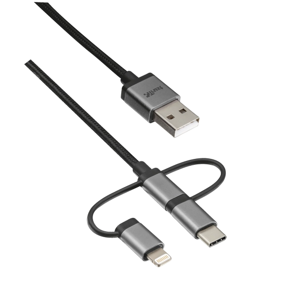 Cavo USB 2.0 3 in 1 - connettori micro-USB, USB-C e Lightning - per ricarica e collegamento pc - 1 Metro