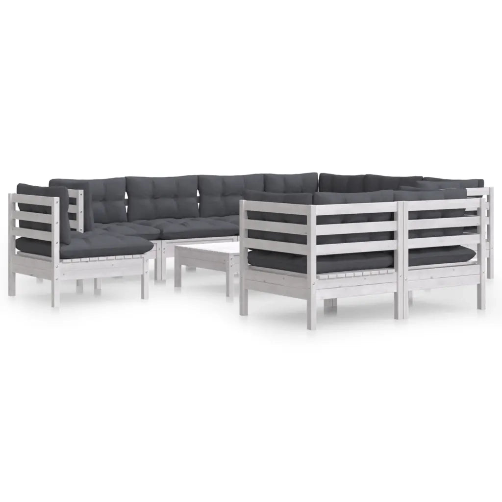 Set Divani da Giardino 10 pz con Cuscini Bianchi Legno di Pinocod mxl 97521