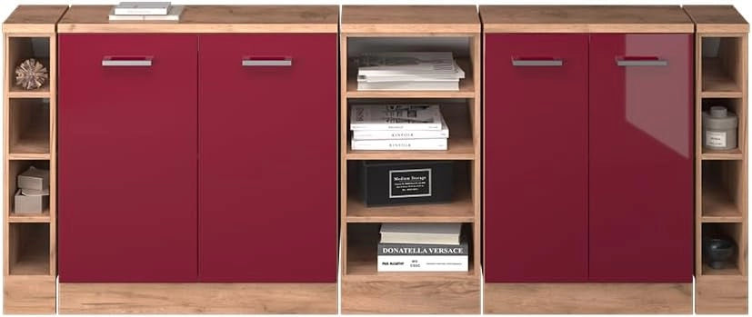 Set di mobili sottotetto Rion, Rosso lucido, 210 cm Set di 5 carcasse armadio profondità 60 cm, adatto per il salvaspazio sotto tetti spioventi