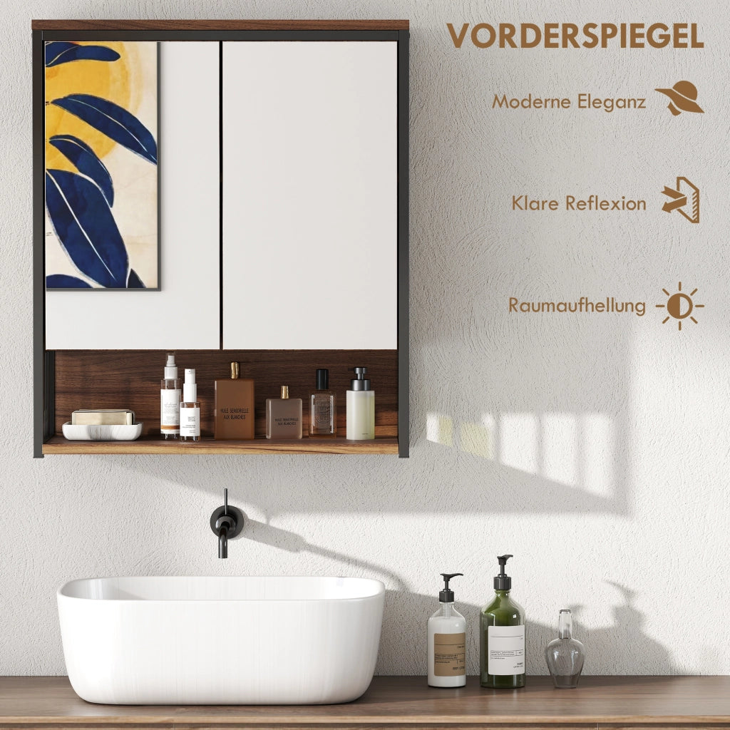 Armadietto Specchio Sospeso per Bagno ¨C zephmum ¨C Marrone 60x30x