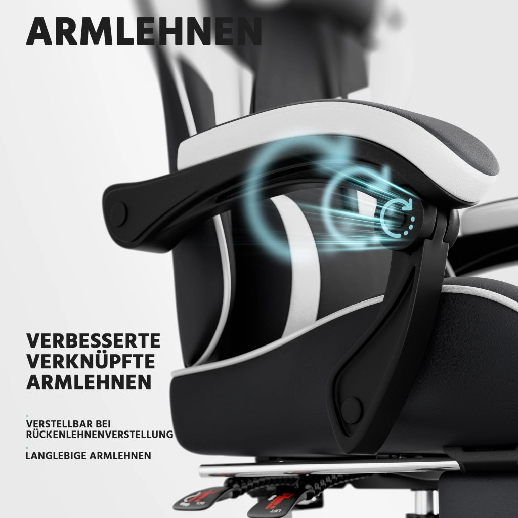 Sedia gaming ergonomica con supporto lombare schienale reclinabile e braccioli sincronizzati in PVC nero bianco 77 × 57 × 25 cm