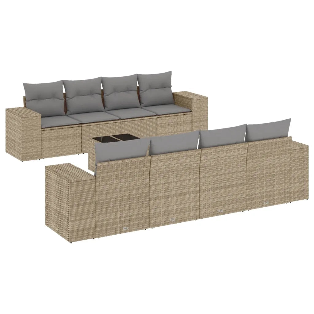 Set Divano da Giardino 9 pz con Cuscini Beige in Polyrattan 3254686