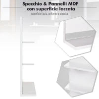 kleankin Mobiletto Pensile Bagno 60 x 10 x 48cm, con Specchio e 3 Ripiani, Armadietto a Parete in MDF Bianco