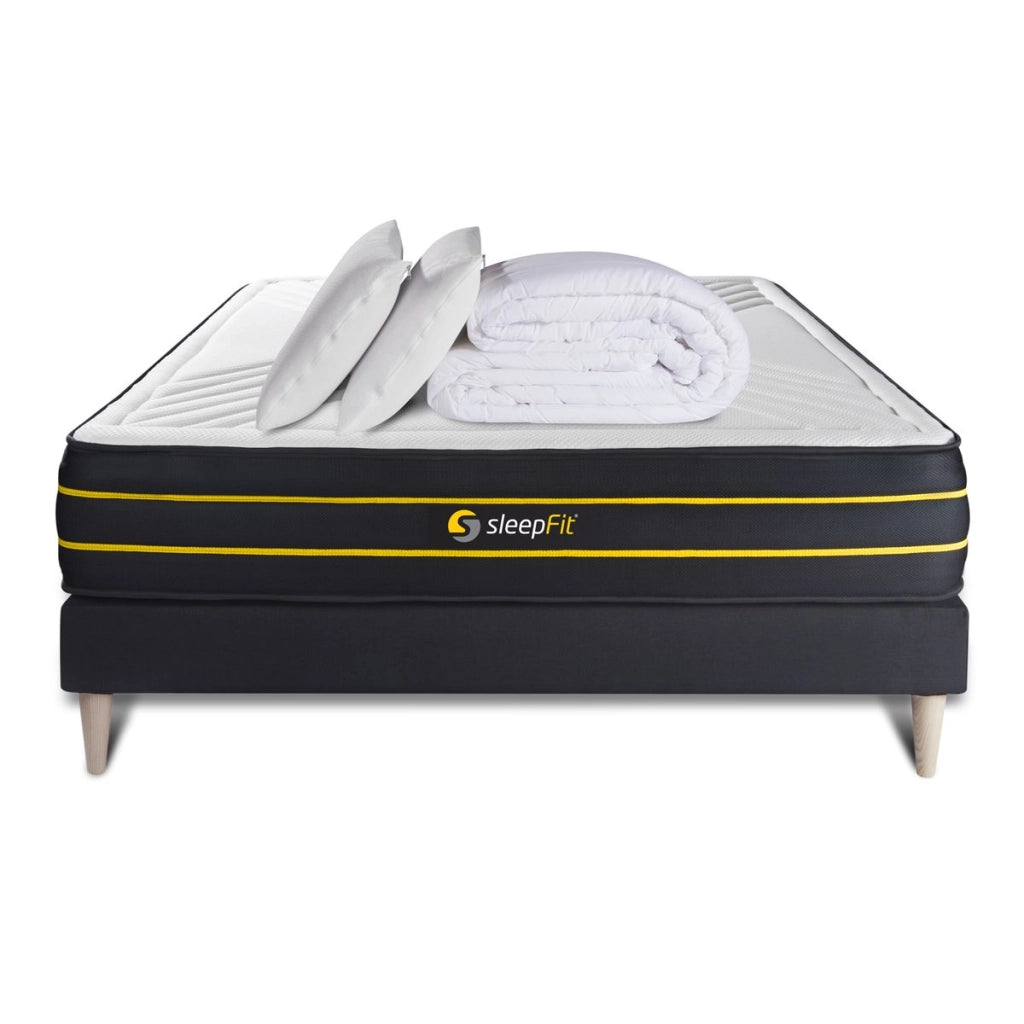 Pacchetto letto completo - Materasso 140x200cm + Box spring con doghe (kit) + 2 cuscini + Piumino - Ultra