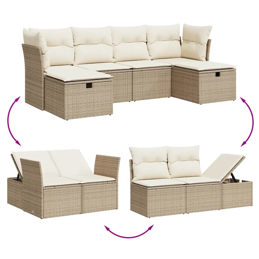 Set Divano da Giardino 6 pz con Cuscini Beige in Polyrattancod mxl 89763