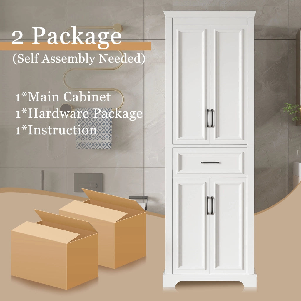 Mobile da bagno con 2 ante; 1 cassetto e ripiani regolabili - in MDF - bianco - 60×40×180 cm