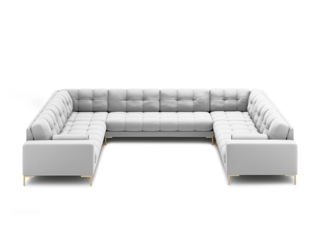 Cosmopolitan Design - Divano panoramico "Bali" 9 posti in tessuto strutturato grigio chiaro 