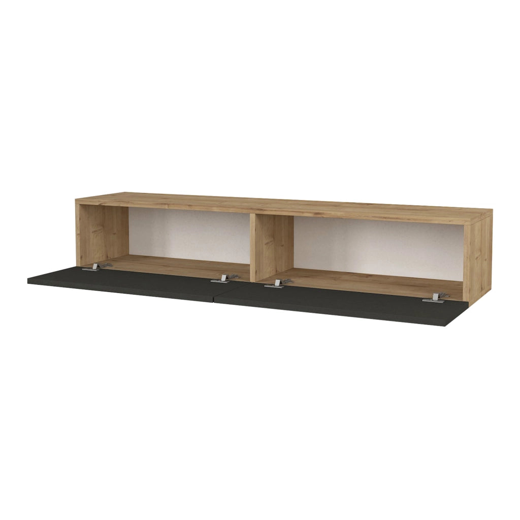 Mobile TV da Parete Toivakka con 2 Ante a Ribalta 135 x 31 x 25 cm Effetto Rovere / Antracite [en.casa]