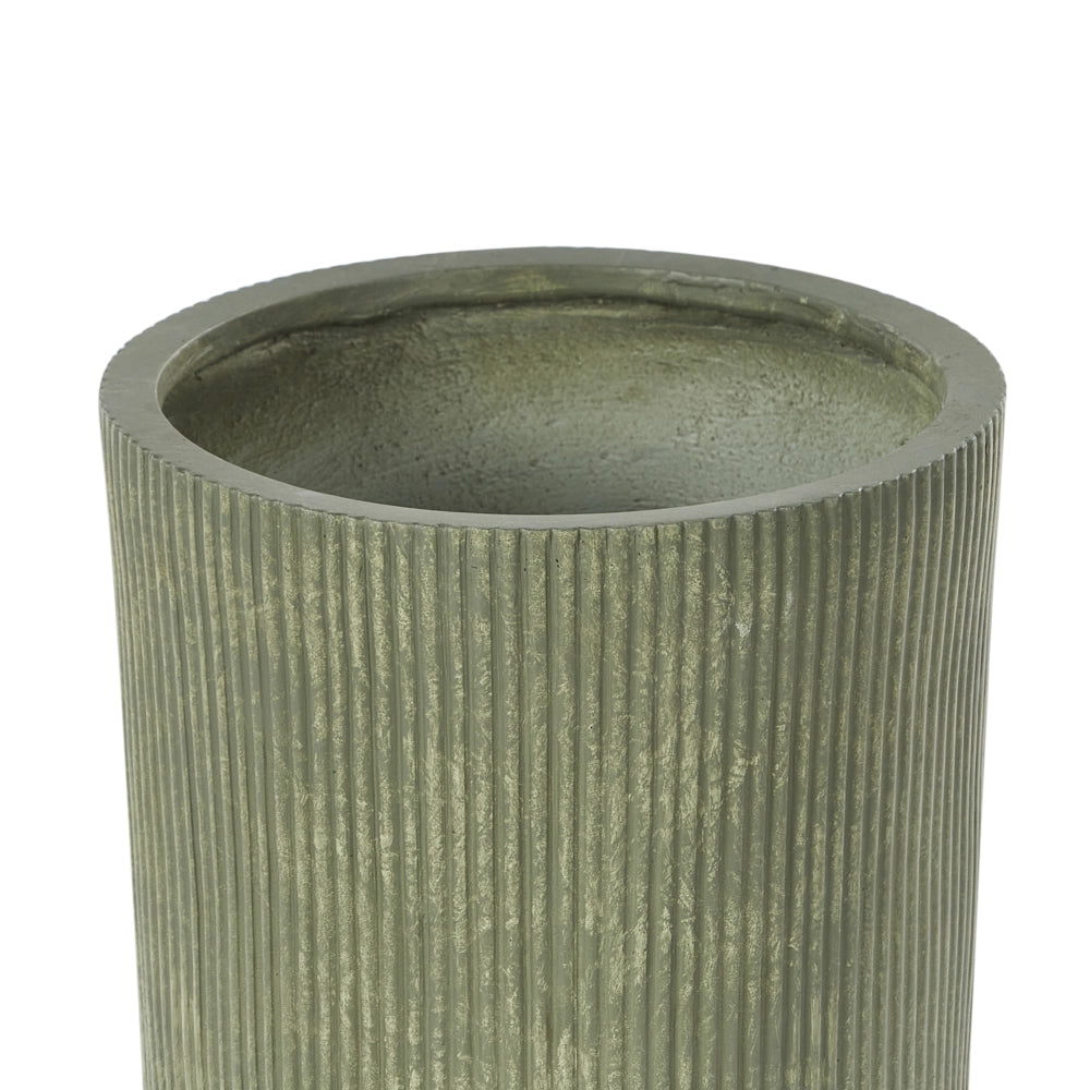 Vaso in argilla Verde Oliva Fibra Vaso per piante da giardino 37 x 37 x 37 cm Foro di drenaggio Finitura verticale a coste Giardino esterno Patio