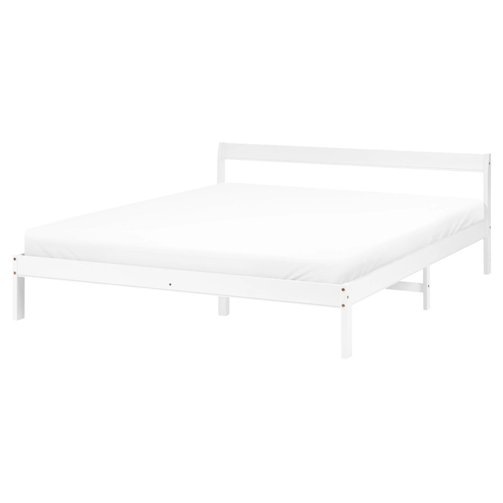 Letto matrimoniale in legno di Pino bianco con Rete a Doghe 160 x 200 cm stile minimalista