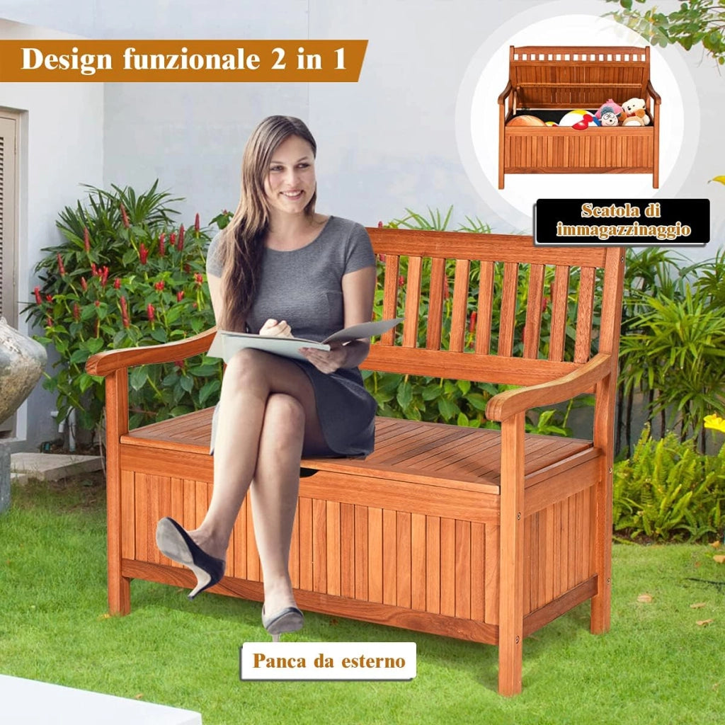 Panchina da Giardino con Contenitore di Legno, Cassapanca da Esterno 2 Posti con Strato Interno Impermeabile, per Cortile e Ingresso, Portata 360 kg, 107 x 59 x 90 cm (Modello 2)