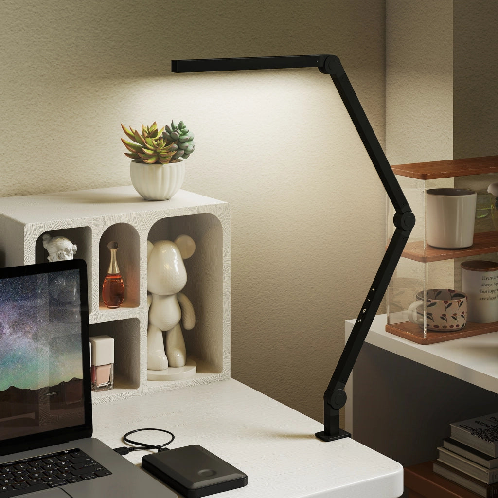 Lampada da Scrivania Regolabile a LED ¨C Zephmum ¨C Nero, 96 LED, Morsetto in Metallo