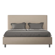 Letto Matrimoniale 160x210 cm con Rete e Contenitore con Testata e Alzata Comoda Imbottito in Similpelle Focus Tortora
