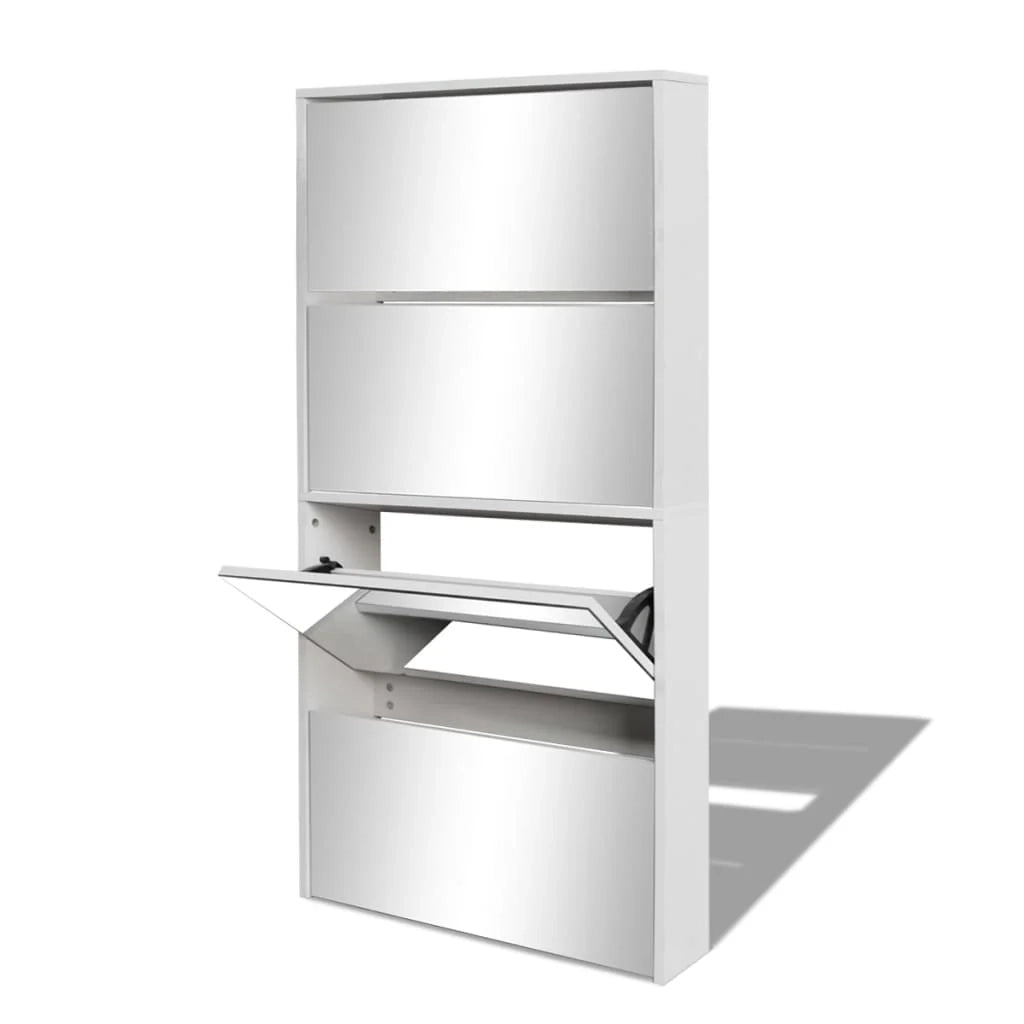 Scarpiera con 4 ripiani e specchio 63 x 17 x 134 cm bianco 02_0043395