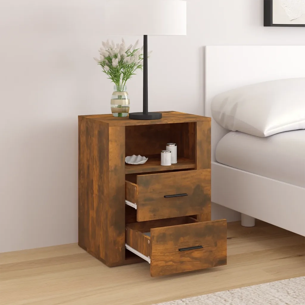 Comodino | Armadio da Notte | Mobiletto da notte Rovere Fumo 50x36x60 cm Legno Multistrato