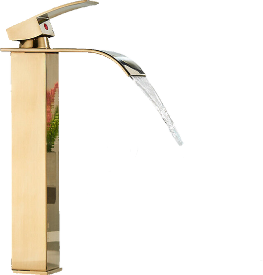 ROSA | Rubinetto da bagno premium a cascata alta oro | Miscelatore Hotel Gastro Premium per lavabo freestanding - in acciaio inox con bocca alta