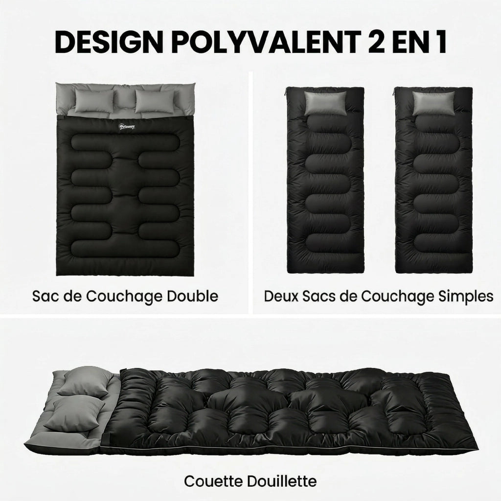 Letto Matrimoniale Sac de Couchage ¨C zephmum ¨C Nero, Tessuto, 220x160x10cm