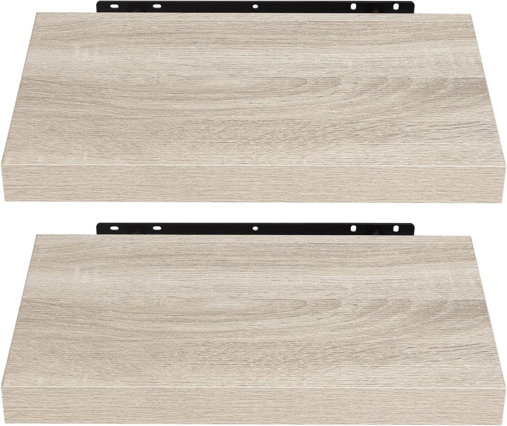 Mensola a Muro Set da 2, 25cm, Mensole Librerie da Parete Scaffale MDF Stile Rétro Ripiano Portaoggetti, Quercia, 0079QJ-2