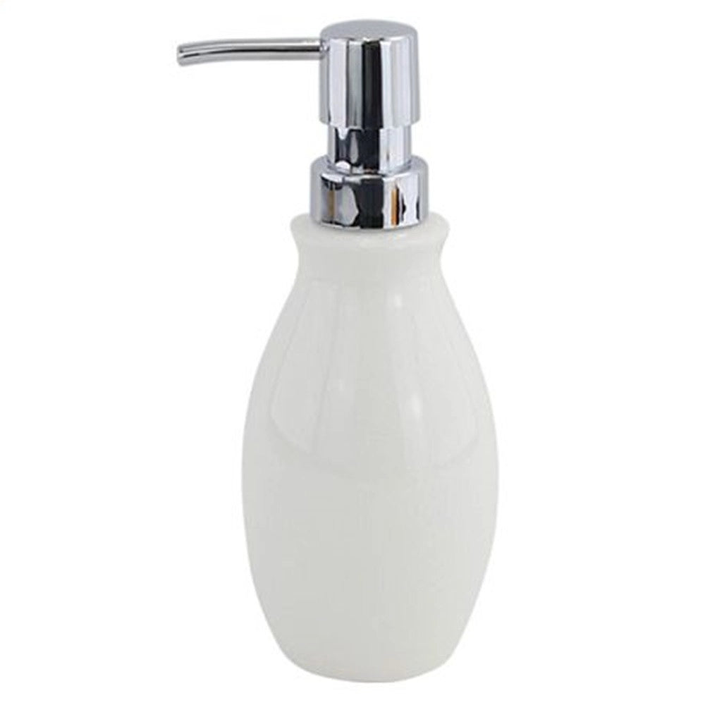 Trade Shop - Dispenser Porta Sapone Liquido In Abs Bianco Pelle Arredo Da Bagno Elegante 87786 -