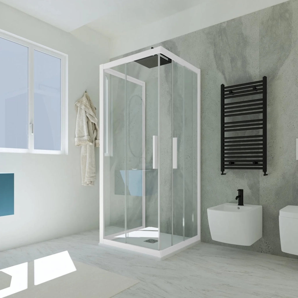 Box doccia 3 lati scorrevole 70x75x70 CM H 200 Vetro Trasparente Profilo Bianco Matt mod. Kolors Trio