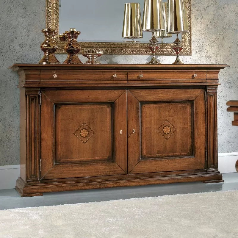 Credenza classica 2 porte 2 cassetti legno tinta noce segreto 200x58x113 - Mobili 2G