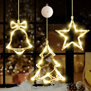 Decorazione di Natale per finestre - Illuminazione di Natale da appendere - Caldo bianco - Funziona con batterie - Con gancio - Stelle, fiocchi di neve, alberi di Natale - Adatto per decorazioni natalizie - 3 pezzi