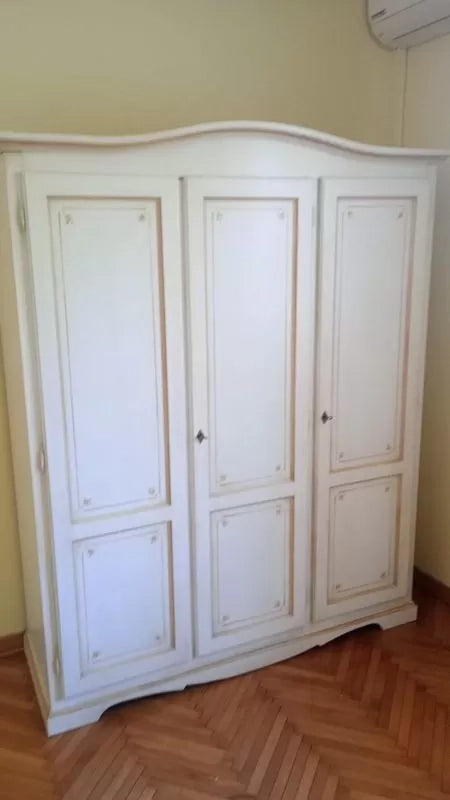 Armadio 3 ante legno shabby avorio anticato decori filo arancione 158x56x197 - Mobili 2G