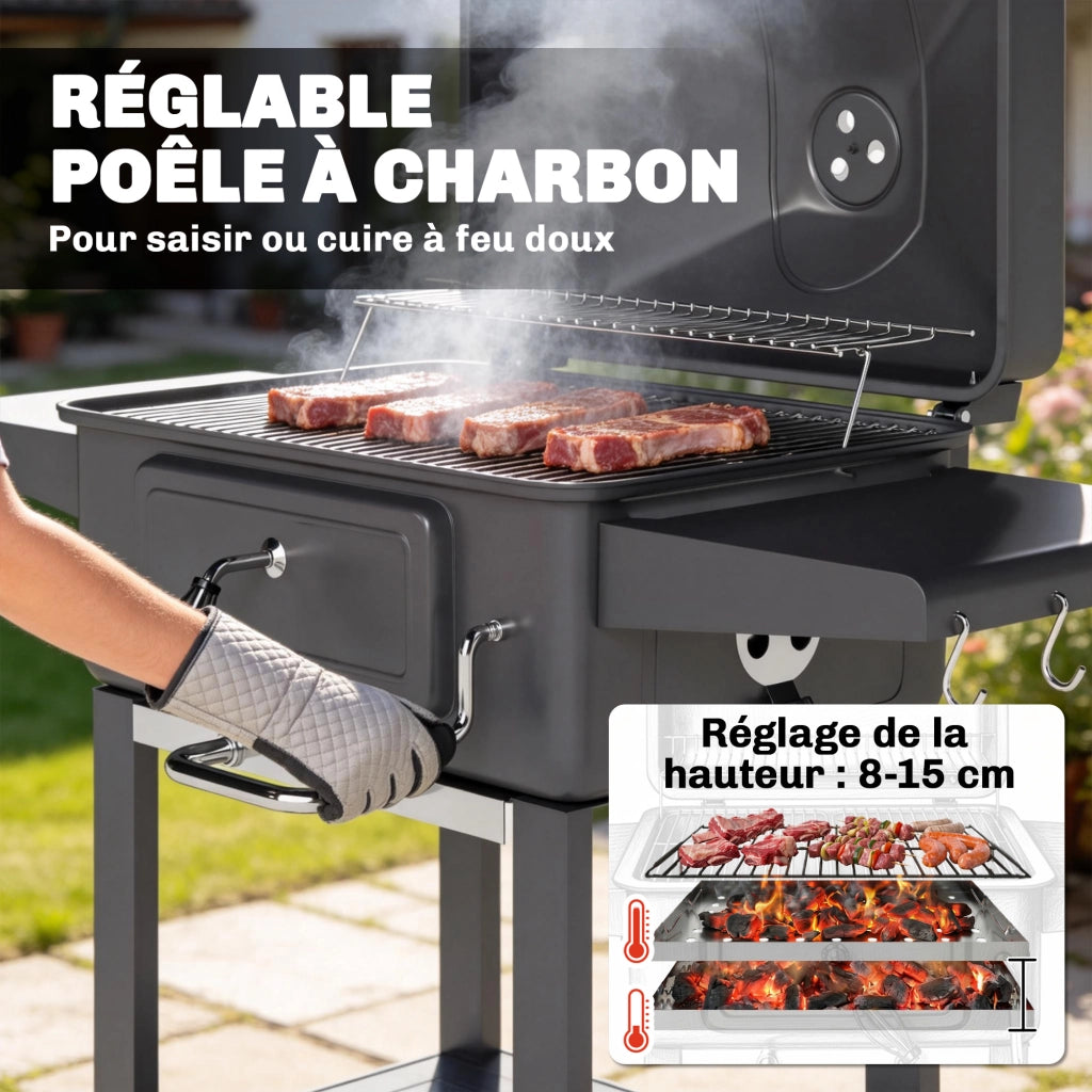 Barbecue a Carbone con Carrello per Giardino ¨C zephmum ¨C Copertura, Vassoio, Nero 112cm